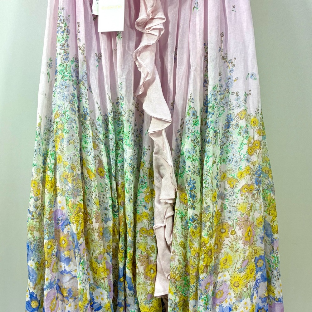Zimmermann Floral Ruffle Linen & Silk Gown Maxi Dress Blue Meadow US 10 NWT - Picture 13 of 14
